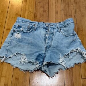 Levi's Light Blue Frayed Jean Shorts